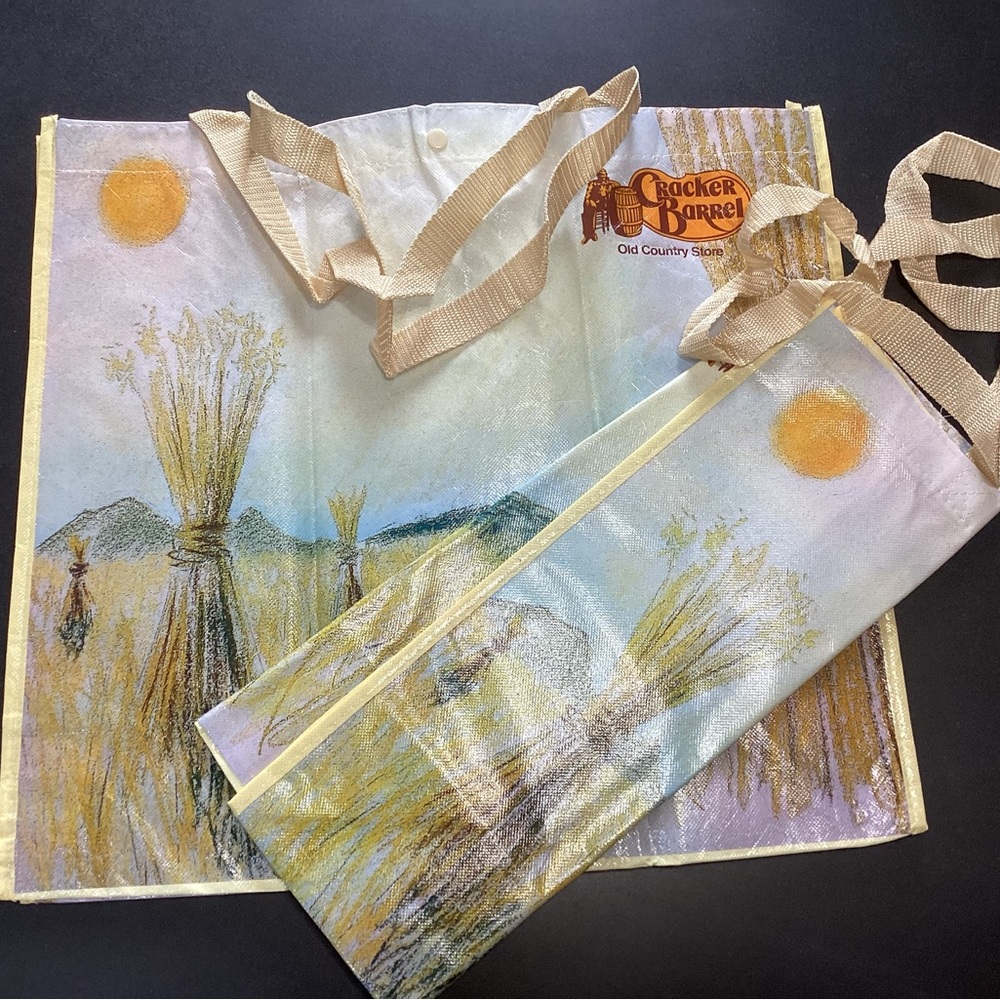 NWTS lot of 2 Cracker Barrel fabric tote bags 19” by 17”